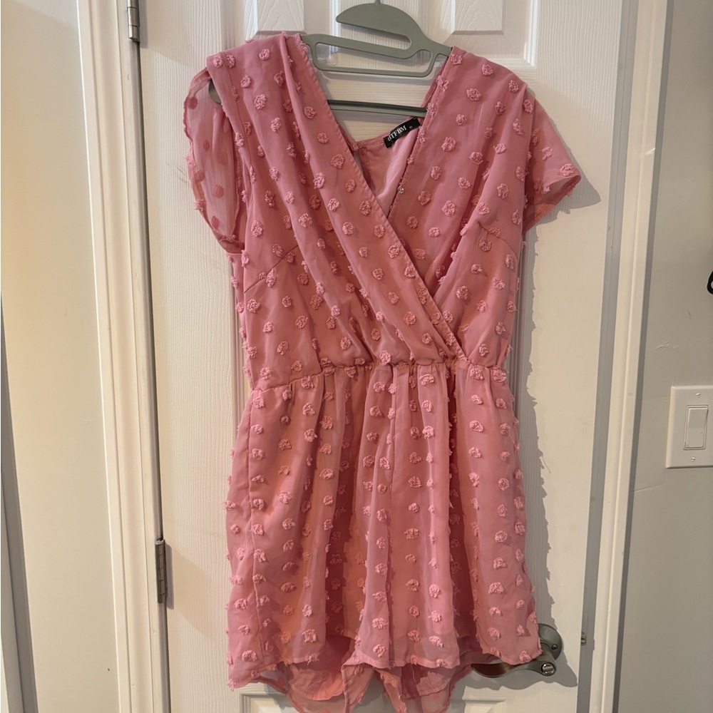 Pink Textured Short Sleeve romper